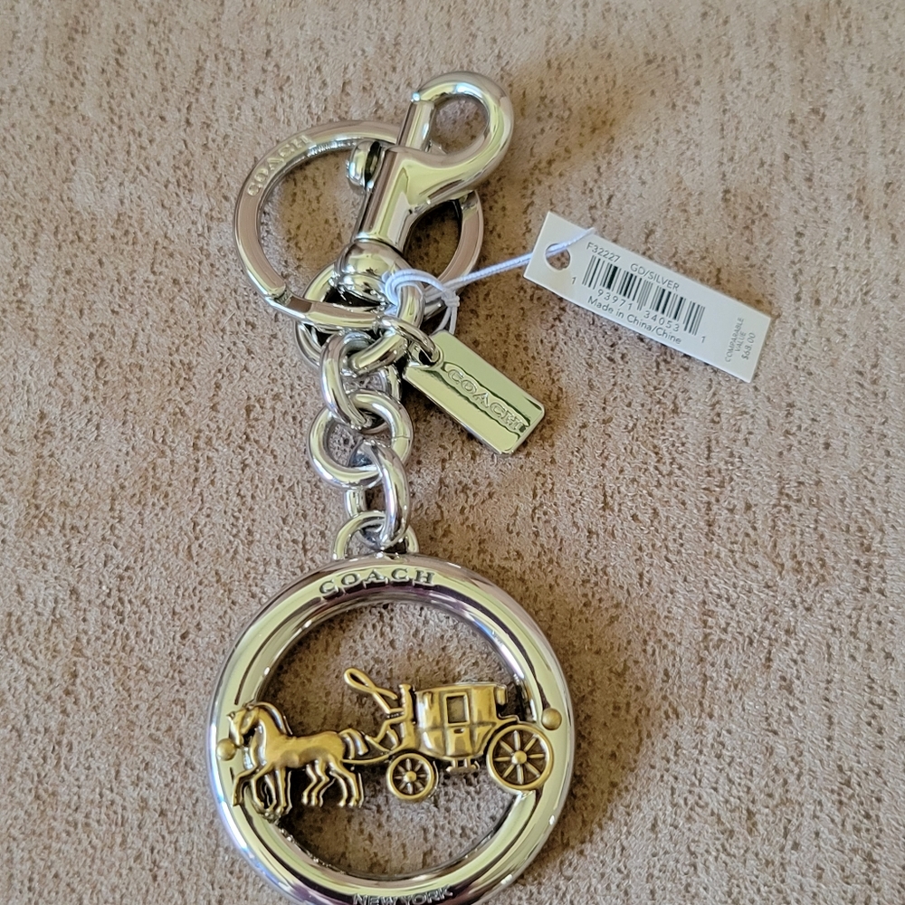 Coach Key Chain Charm - Two Tone -Horse Carriage Gold Silver Tone Bag Tag